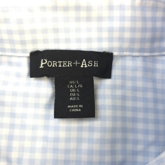 Porter + Ash Shirt Large Blue Gingham Check Long Sleeve Button Up Stretch - Picture 3 of 8